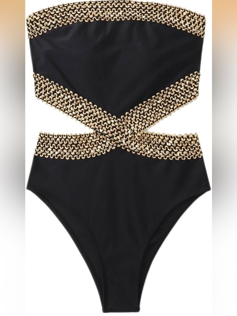 Stitch Detail Strapless One Piece Swimsuit Cut Out Bandeau XL. 2643/bb15-1